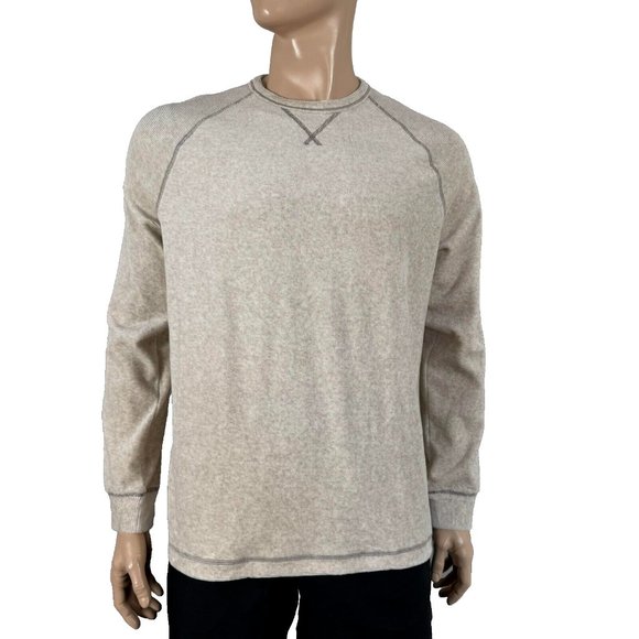 Tommy Bahama Stone Crest Long-Sleeve Crew Shirt Size M $110 in Oatmeal Heather - Picture 1 of 11